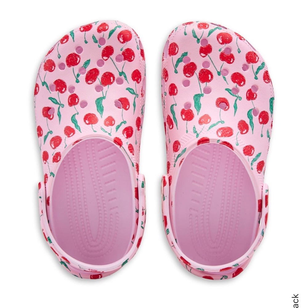 Crocs Cherry Print Pink Classic clogs. Size 1-2